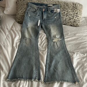 Free People Light Blue Distressed Flare Jeans